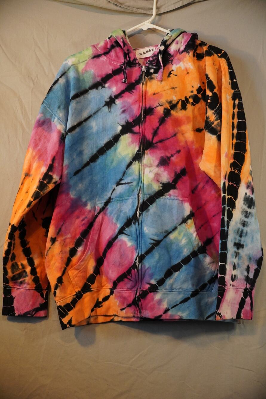 The Nu Vintage Rainbow Tie Dye Fleece Full Zip Up Hoodie Sweatshirt XL